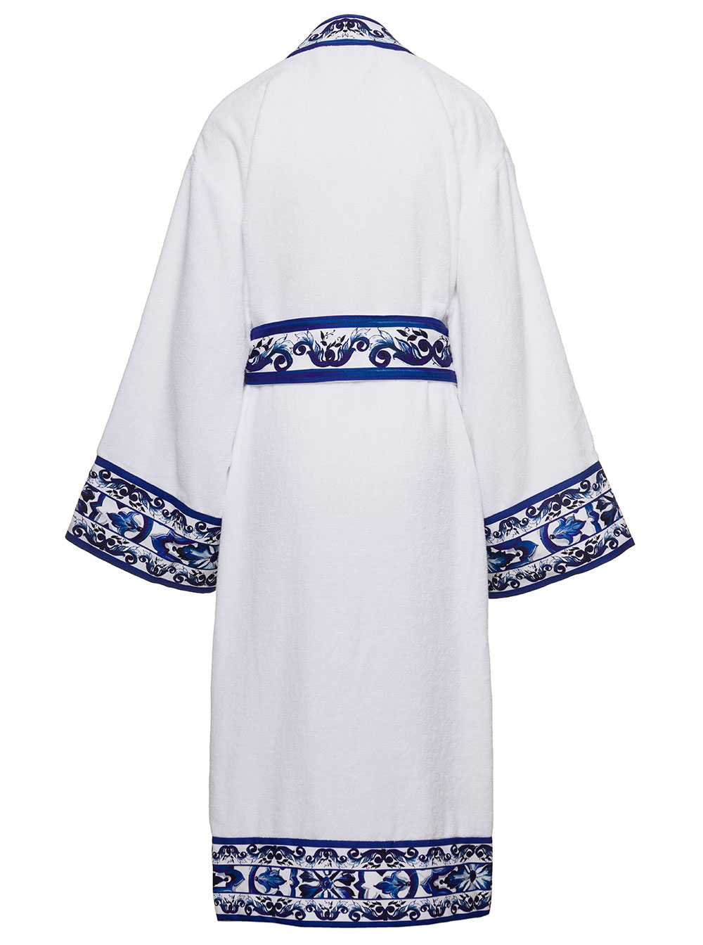 Dolce & Gabbana Casa White Kimono Bathrobe With Blu Mediterraneo Trim Cotton Dolce & Gabbana Bathrobes
