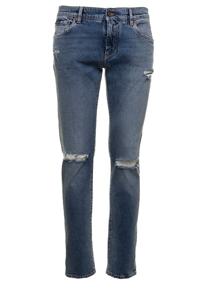 Herren Bekleidung Jeans Enge Jeans Dolce & Gabbana Denim Jeans Slim Stretch mit geflickten Rissen in Blau für Herren 