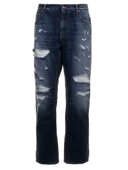 Herren Bekleidung Jeans Jeans mit Gerader Passform Dolce & Gabbana Bedruckte Jeans Aus Baumwolldenim in Blau für Herren 