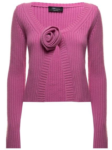 Pink Cardigans in Ribbed Wool Knit with 
