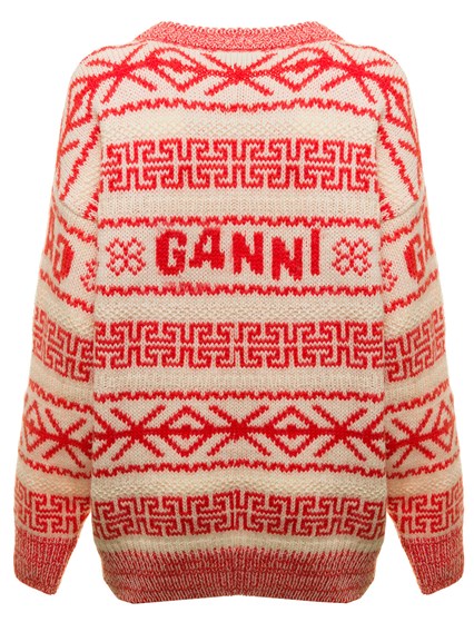 Ganni Wolle Pullover Aus Biowolle Mit Intarsienmuster in Orange Damen Bekleidung Pullover und Strickwaren Ärmellose Pullover 