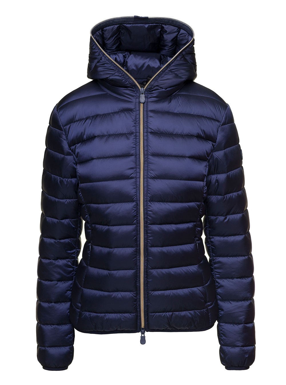 'Alexis' Shiny Blue Hooded Zip-Up Down Jacket in Nylon Woman Save The ...