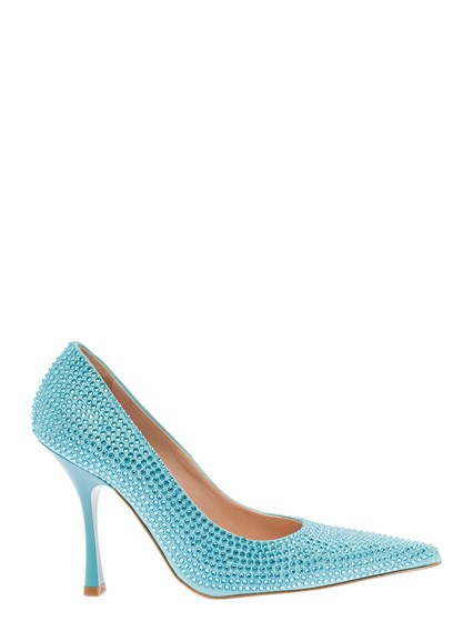 light blue satin pumps