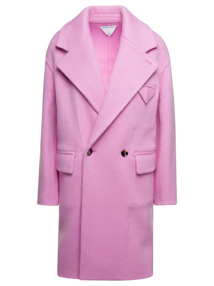 Baby Pink Double-Breasted Coat in Wool and Mohair Woman Bottega