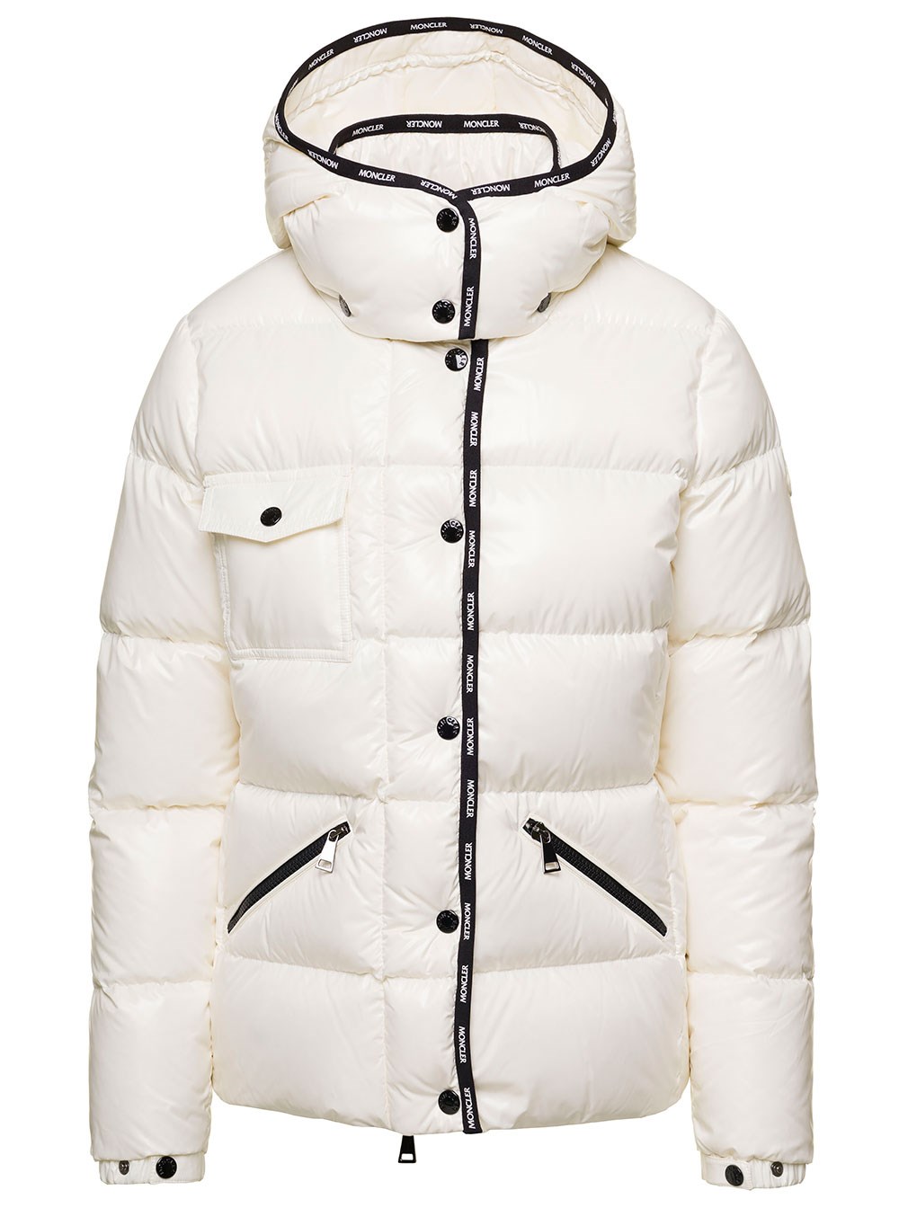 'Flumet' White Hooded Down Jacket with Logo Piping in Nylon Laqué Woman ...