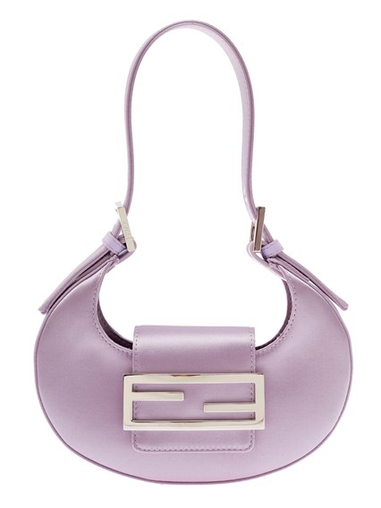 'Cookie' Mini Light Purple Hobo Bag with FF Clasp in Silk Satin Woman Fendi