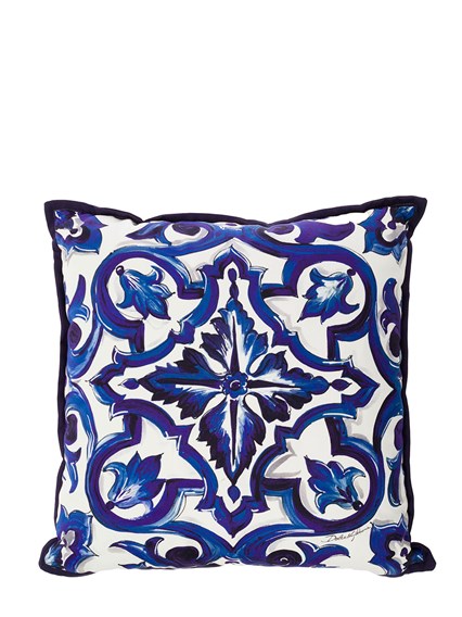 Blue and White Small Cushion with Blue Mediterranean Print in Cotton Dolce  & Gabbana DOLCE & GABBANA CASA Price | Gaudenzi Boutique
