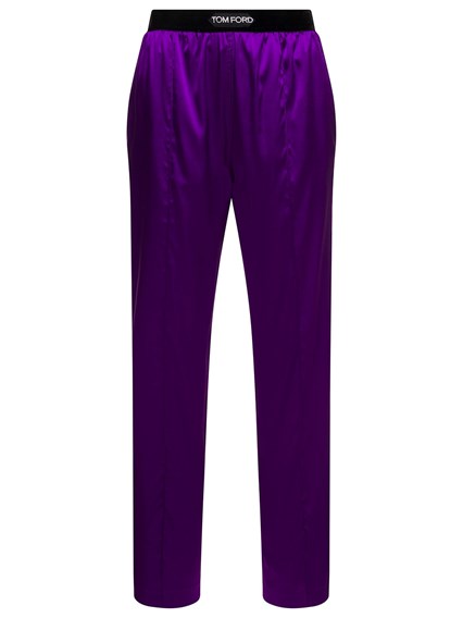 Purple Satin Pants with Logo on Waistband in Stretch Silk Woman TOM FORD  Price | Gaudenzi Boutique