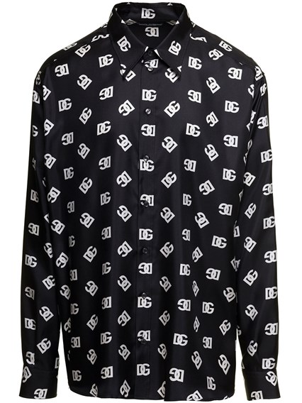 Black Contrasting All-Over Monogram Shirt in Silk Woman Dolce & Gabbana  DOLCE E GABBANA Price | Gaudenzi Boutique