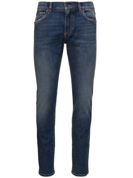 Detailed Horse Privileged Dark Blue Distressed Slim-Fit Jeans in Cotton Denim Man Dolce & Gabbana  DOLCE E GABBANA Price | Gaudenzi Boutique