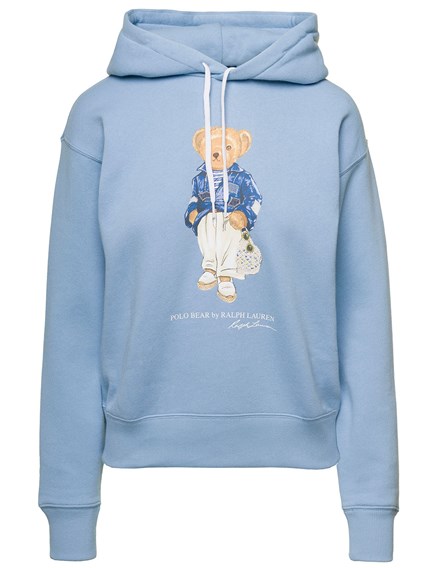 Light Blue Hoodie with Polo Bear Print in Cotton Blend Woman POLO RALPH  LAUREN Price | Gaudenzi Boutique