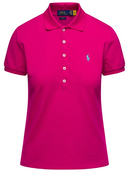 Slim Polo with Contrasting Logo Embroidery in Stretch Cotton Woman Pink available Gaudenzi Boutique - US