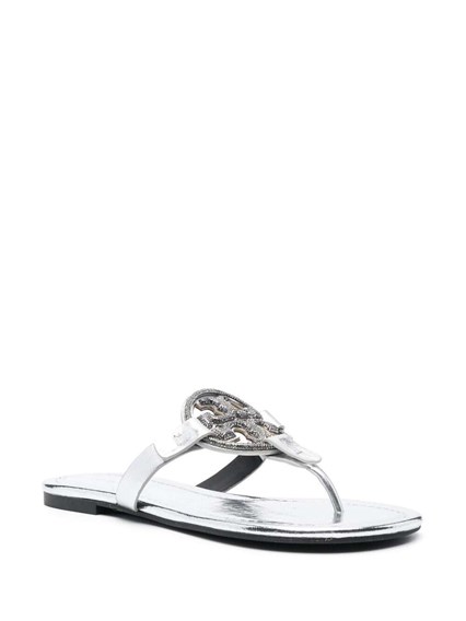 Miller' Silver-Tone Thong Sandal with Crystal Embellished Logo in Metallic  Leather Woman Tory Burch TORY BURCH Price | Gaudenzi Boutique