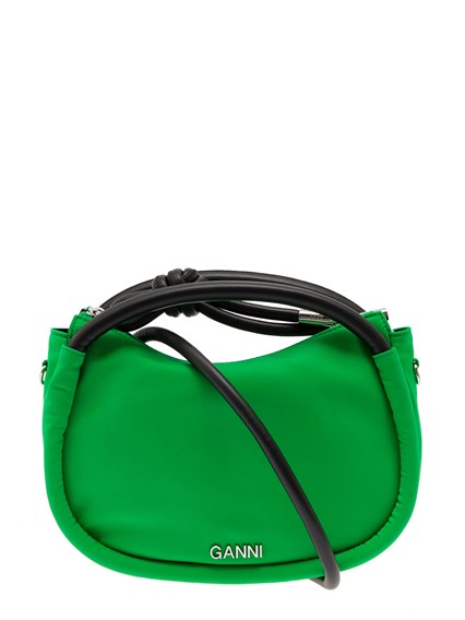Knot Mini' Green Shoulder Bag with Logo and Knot Detail in
