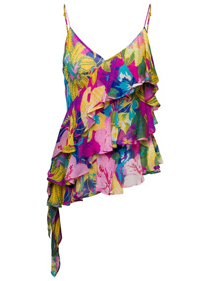 Multicolor Asymmetric Ruffled with Graphic Print in Woman MSGM | Gaudenzi Boutique