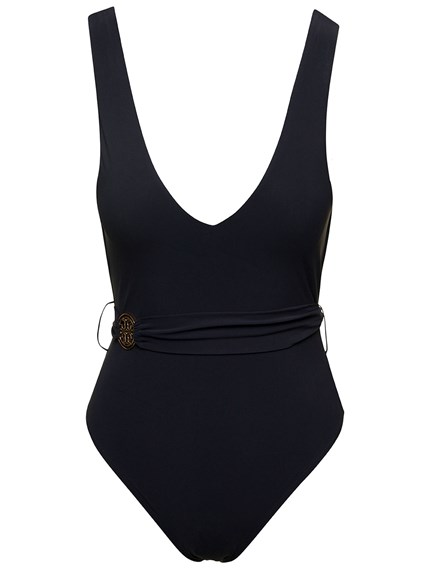 Black One-Piece Swimsuit with Belt and Logo in Nylon Woman Black available  on Gaudenzi Boutique - US