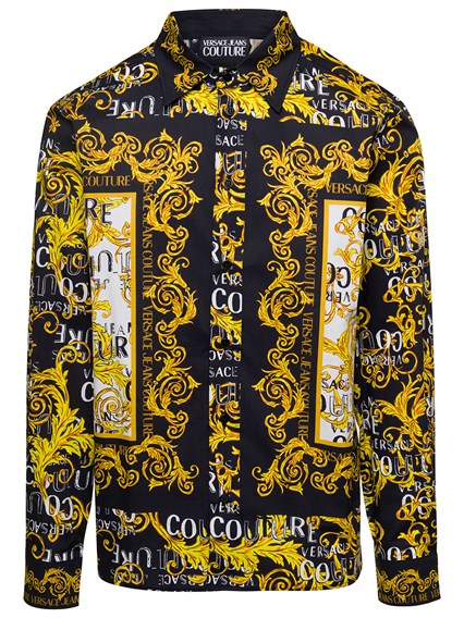 handicap Nieuwe aankomst Geavanceerd Black and Gold Shirt with Logo Couture Print All-Over in Cotton Man  Multicolor available on Gaudenzi Boutique - US