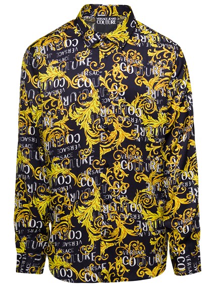 hek iets Laboratorium Black and Gold Shirt with Baroque and Logo Print All-Over in Viscose Man  Multicolor available on Gaudenzi Boutique - US