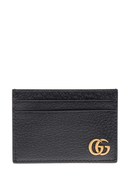 Black Leather Card Holder with Logo Black available on Gaudenzi Boutique -  US