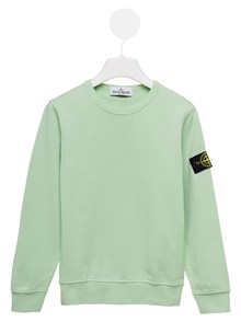 Light Green Crewneck Sweatshirt with Logo Patch in Cotton Boy Verde  available on Gaudenzi Boutique -