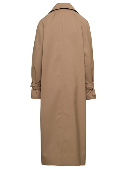 Signature' Long Camel Brown Trench Coat with Belted Cuffs in