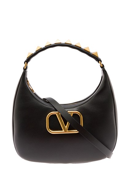 Mind World Record Guinness Book Bloom Hobo Black Leather Handbag with Studs and VLogo detail Valentino Garavani  Woman VALENTINO GARAVANI Price | Gaudenzi Boutique