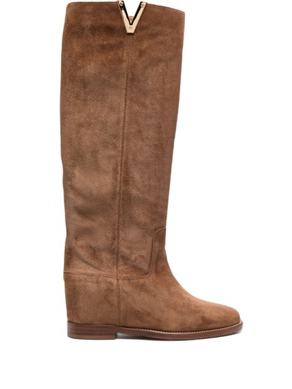 Acquiesce Schotel had het niet door Knee Length Suede Boots in Brown Leather Woman Brown available on Gaudenzi  Boutique - US