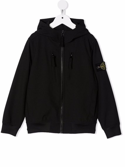 Black Technical Jersey Full Zip Hoodie STONE ISLAND KIDS Price