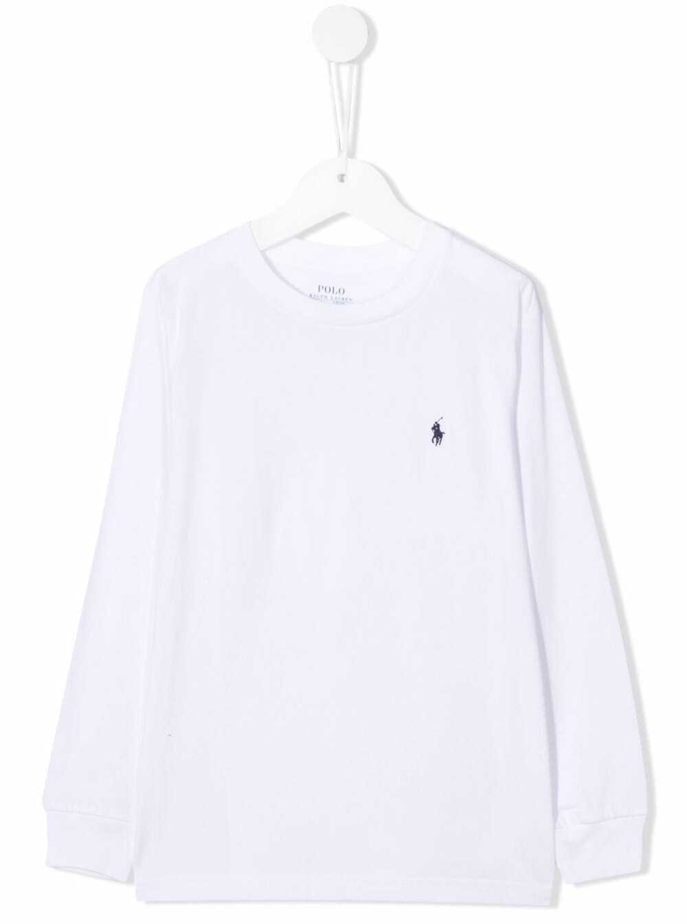 Long-Sleeved White Cotton T-Shirt with Logo Polo Ralph Lauren Kids Boy ...