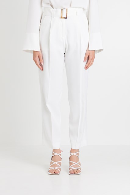 white high waisted belted trousers