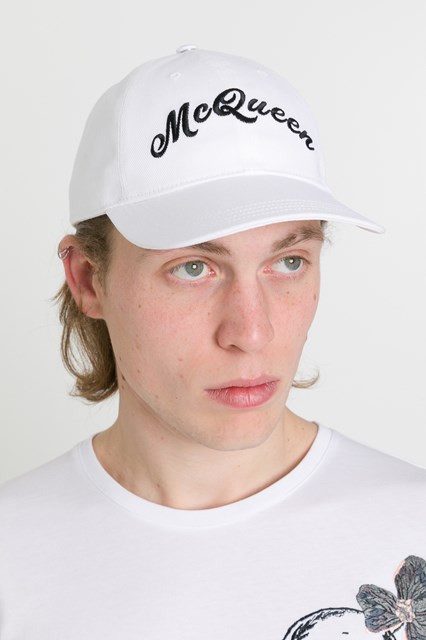 Hat with Embroidered Print White 