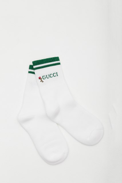 Socks with Logo and Flower White 
