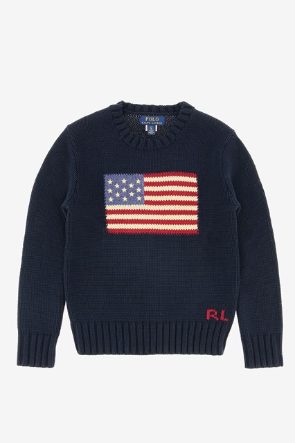 Cotton Sweater with American Flag Blu 