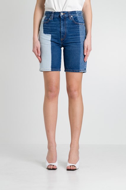 color block jean shorts