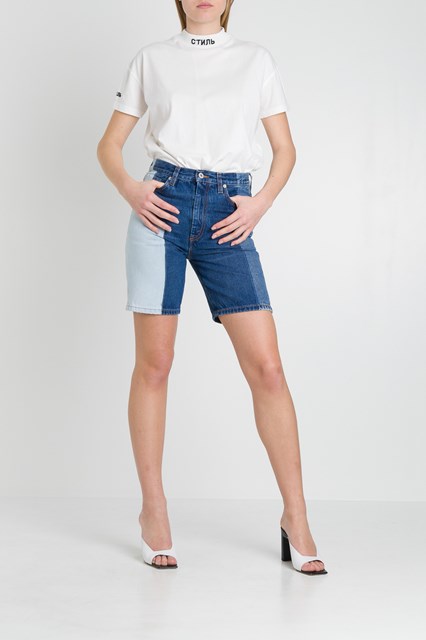 colour block denim shorts