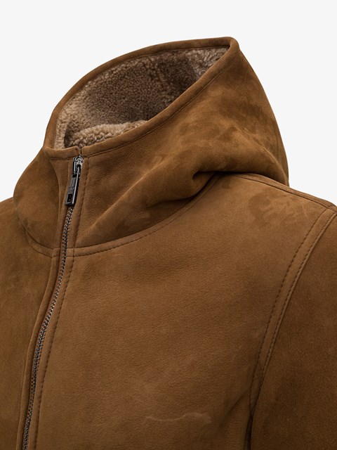 Hooded Shearling Coat Brown available 