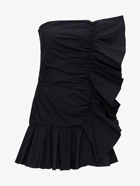 black dress with ruffles at the bottom