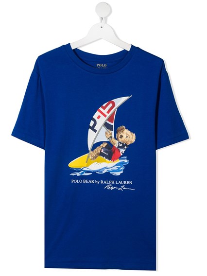 Blue Jersey T-shirt with Teddy Bear Print