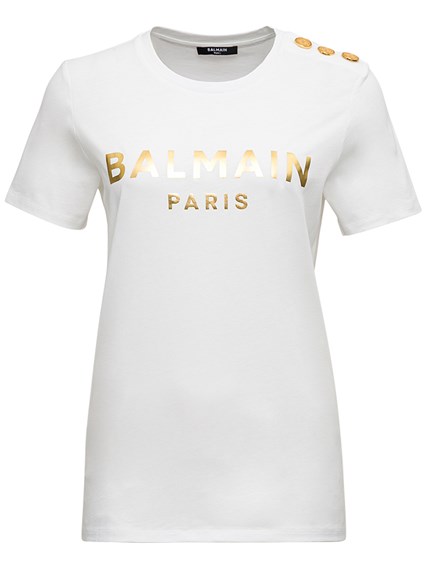 White Cotton T-Shirt with Metallic Logo Print Price | Gaudenzi Boutique