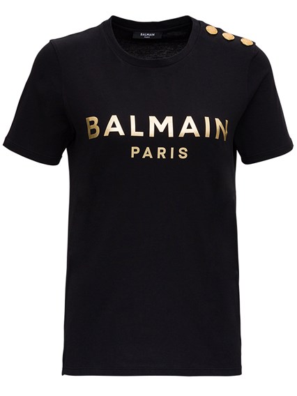Cotton T-Shirt Gold Logo Print BALMAIN Price | Boutique