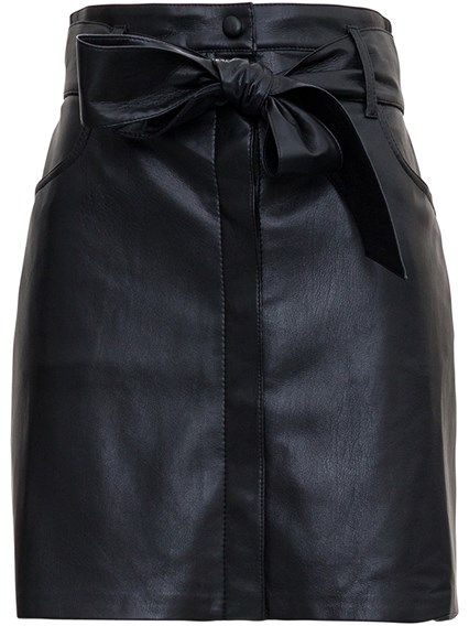 Black Vegan Leather Skirt with Bow Belt 