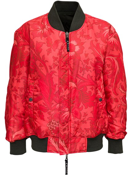 red nylon bomber jacket