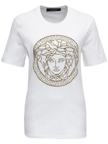 Champagne Beschuldigingen Proportioneel White Cotton T-Shirt with applied Medusa Logo VERSACE Price | Gaudenzi  Boutique