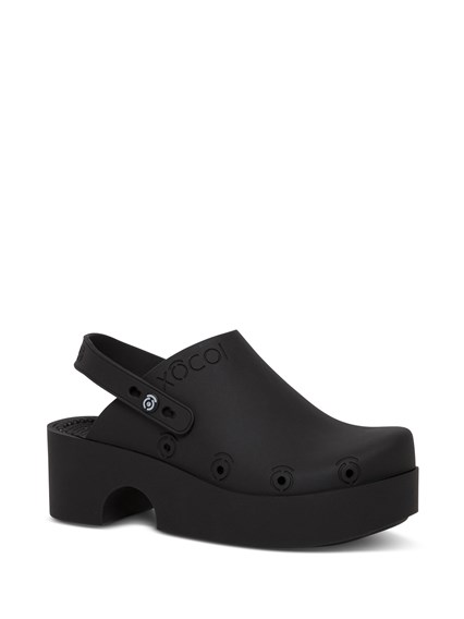 black rubber clogs