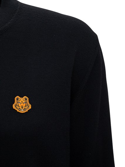 Black Wool Sweater with Tiger Patch