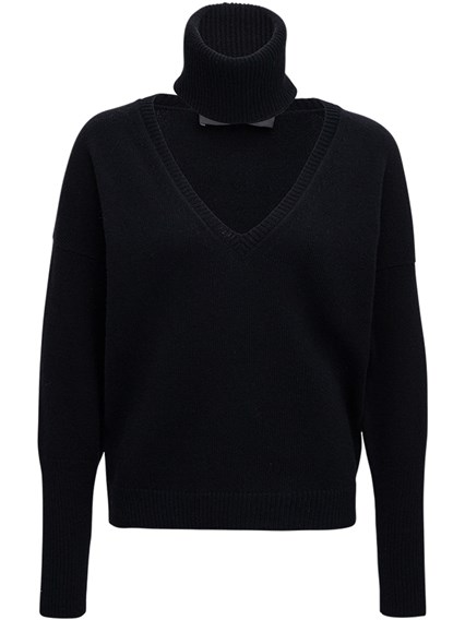 schwarzer pullover mit weißem kragen