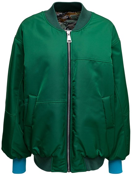 green nylon bomber jacket