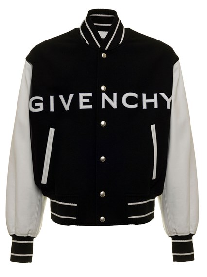 black leather jacket with white writing