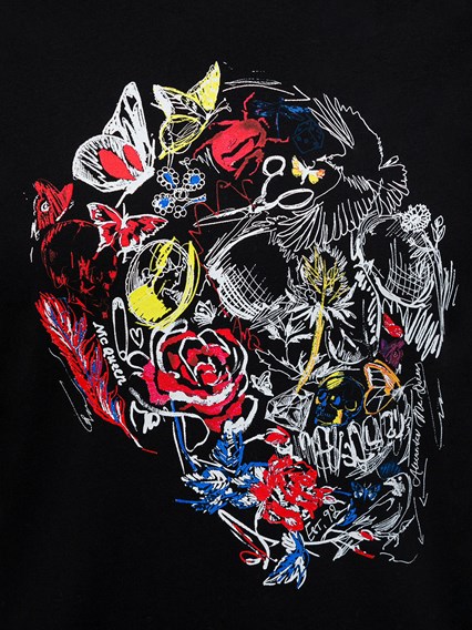 Black Cotton T-shirt with Skull Print