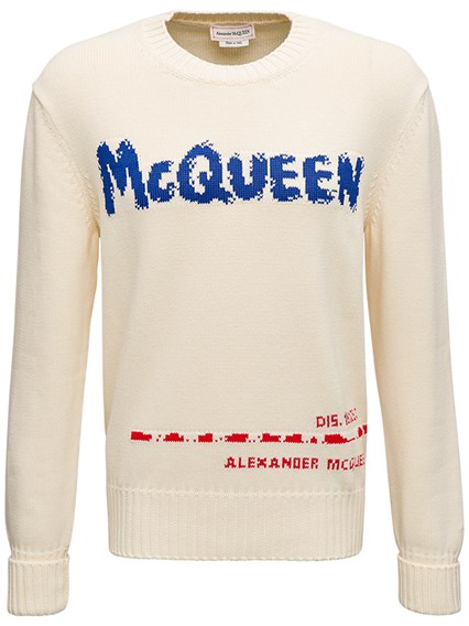 Maglieria Uomo | Alexander McQueen Maglione Girocollo con Ricamo McQueen  Avorio/Nero » Bebnuraghetalia
